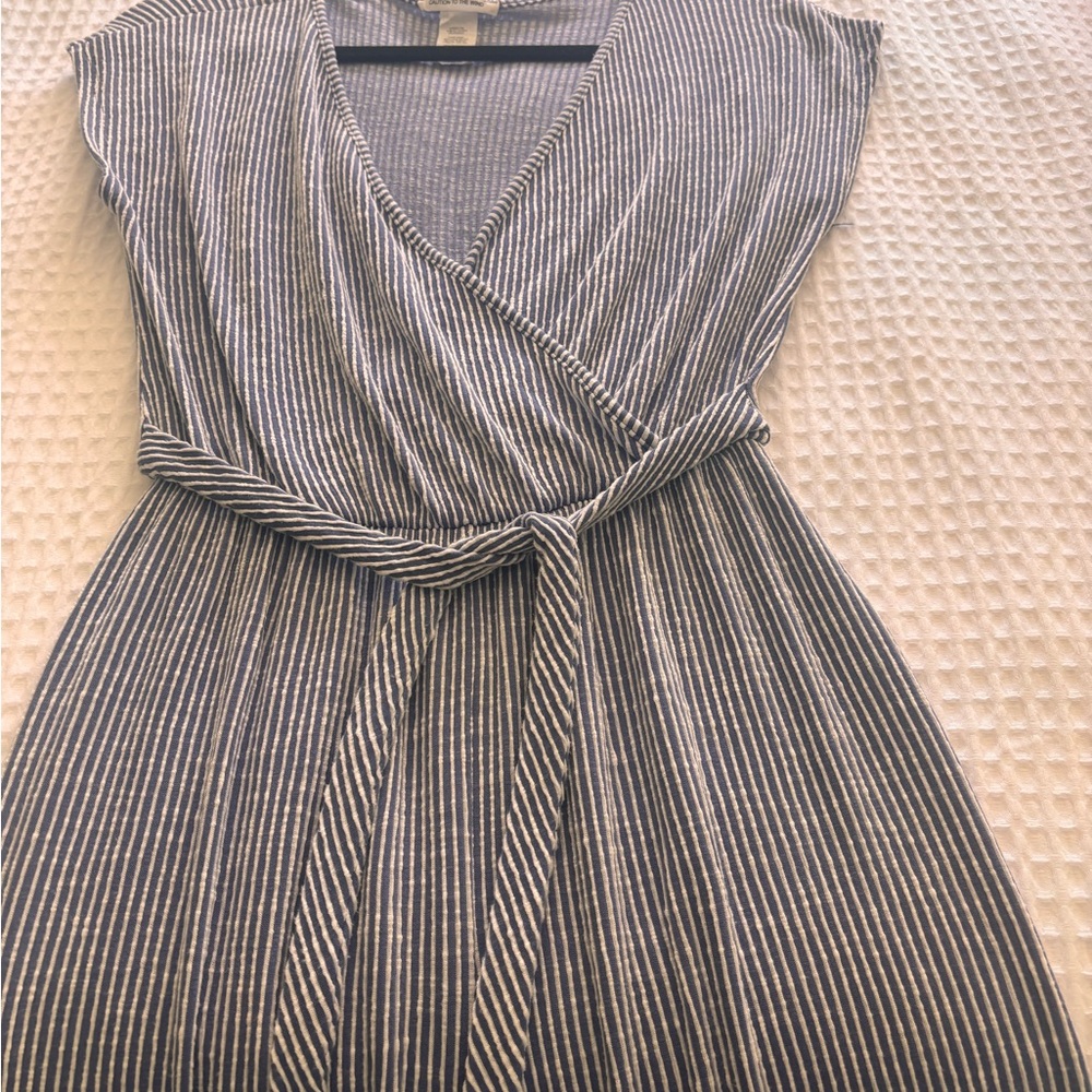 Caution To The Wind Navy and White Striped Jumpsuit